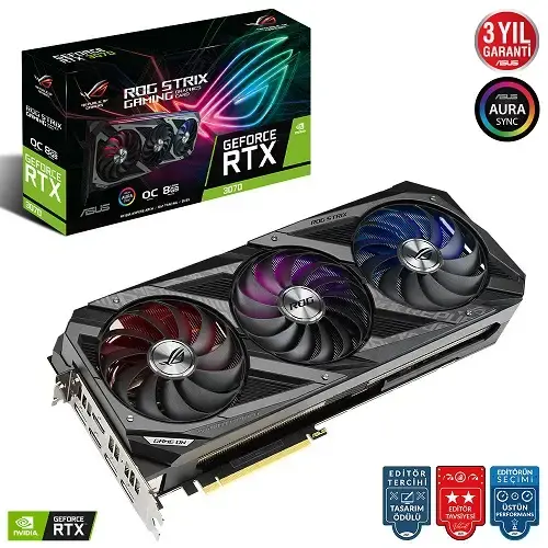 Asus ROG Strix GeForce RTX 3070 OC ROG-STRIX-RTX3070-O8G-GAMING 8GB GDDR6 256Bit DX12 Gaming Ekran Kartı