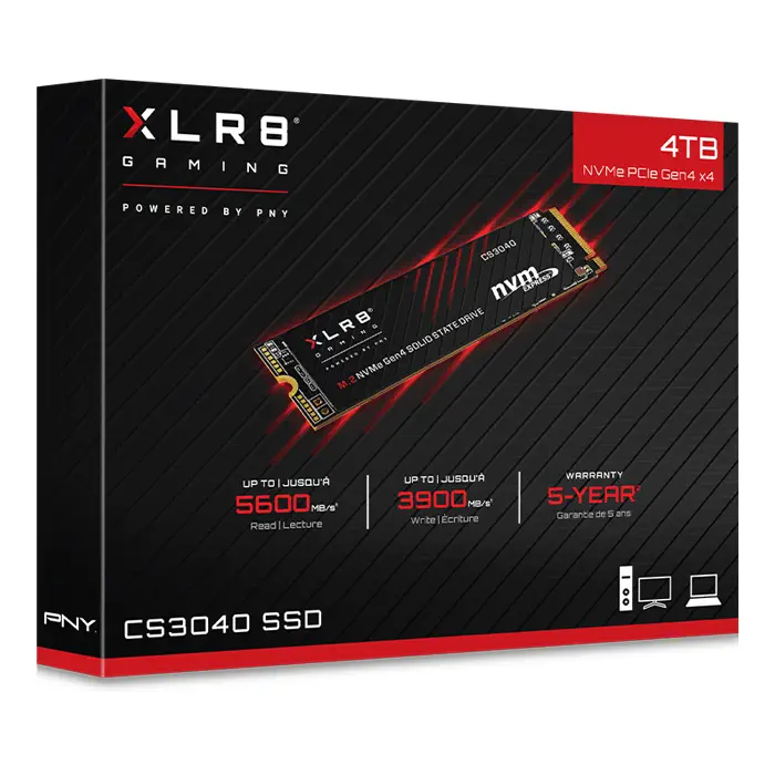 PNY XLR8 CS3040 4TB 5600/3900MB/s NVMe PCIe Gen4x4 M.2 SSD Disk (M280CS3040-4TB-RB)