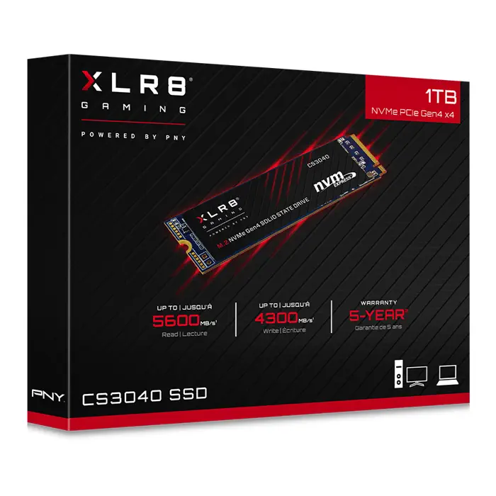PNY XLR8 CS3040 1TB 5600/4300MB/s NVMe PCIe Gen4x4 M.2 SSD Disk (M280CS3040-1TB-RB)