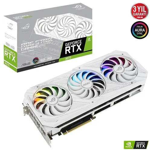 Asus ROG Strix GeForce RTX 3070 White ROG-STRIX-RTX3070-8G-WHITE 8GB GDDR6 256Bit DX12 Gaming Ekran Kartı
