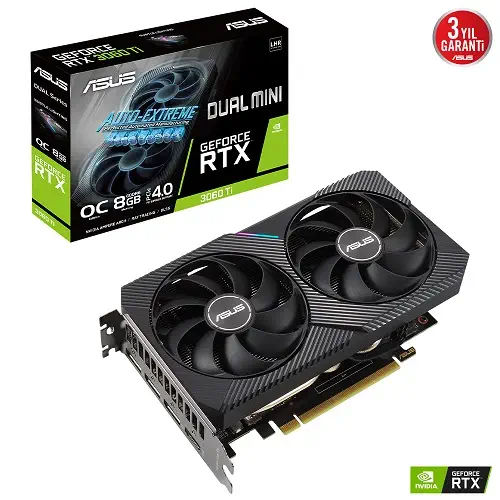 ASUS Dual GeForce RTX 3060 Ti V2 Mini OC DUAL-RTX3060TI-O8G-MINI-V2 8GB GDDR6 256Bit DX12 Gaming (Oyuncu) Ekran Kartı