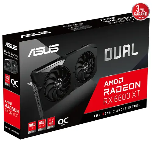 Asus Dual Radeon RX 6600 XT OC DUAL-RX6600XT-O8G 8GB GDDR6 128Bit DX12 Gaming (Oyuncu) Ekran Kartı