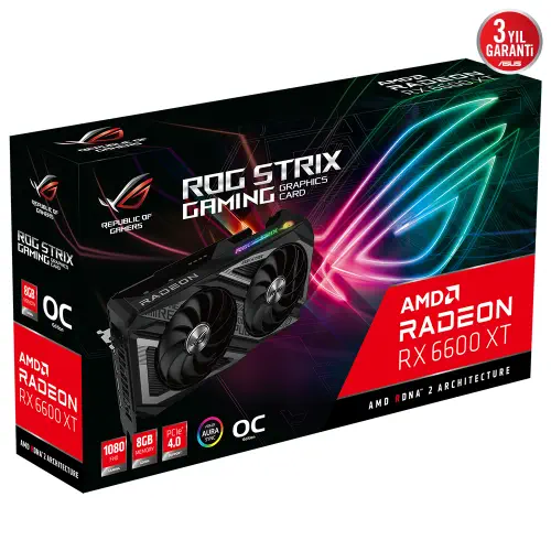 Asus ROG Strix Radeon RX 6600 XT OC ROG-STRIX-RX6600XT-O8G-GAMING 8GB GDDR6 128Bit DX12 Gaming (Oyuncu) Ekran Kartı