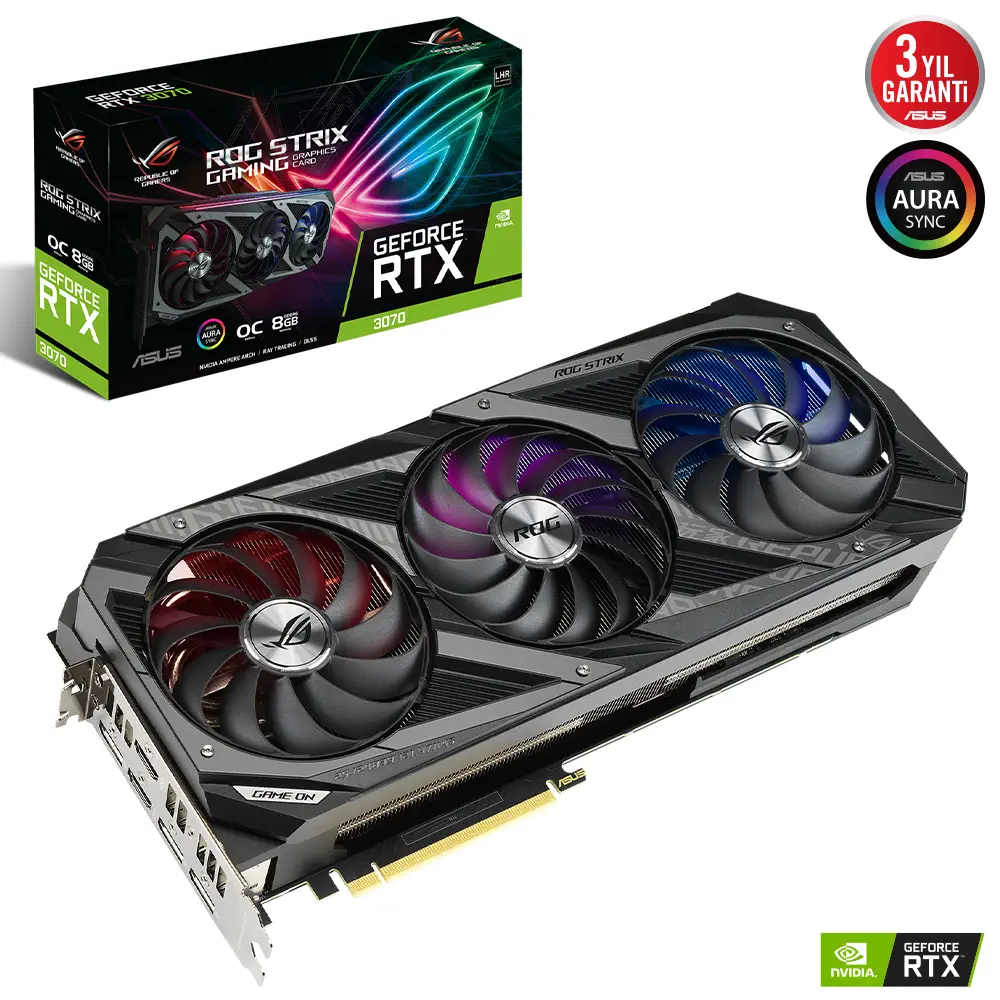 ASUS ROG Strix GeForce RTX 3070 V2 OC ROG-STRIX-RTX3070-O8G-V2-GAMING 8GB GDDR6 256Bit DX12 Gaming (Oyuncu) Ekran Kartı