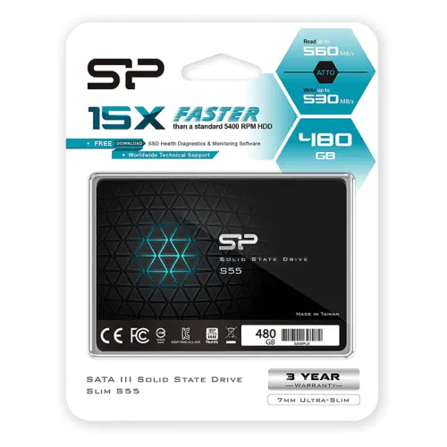 Silicon Power Slim S55 SP480GBSS3S55S25 480GB Max. 560/530MB/s 2.5″ SATA 3 SSD Disk