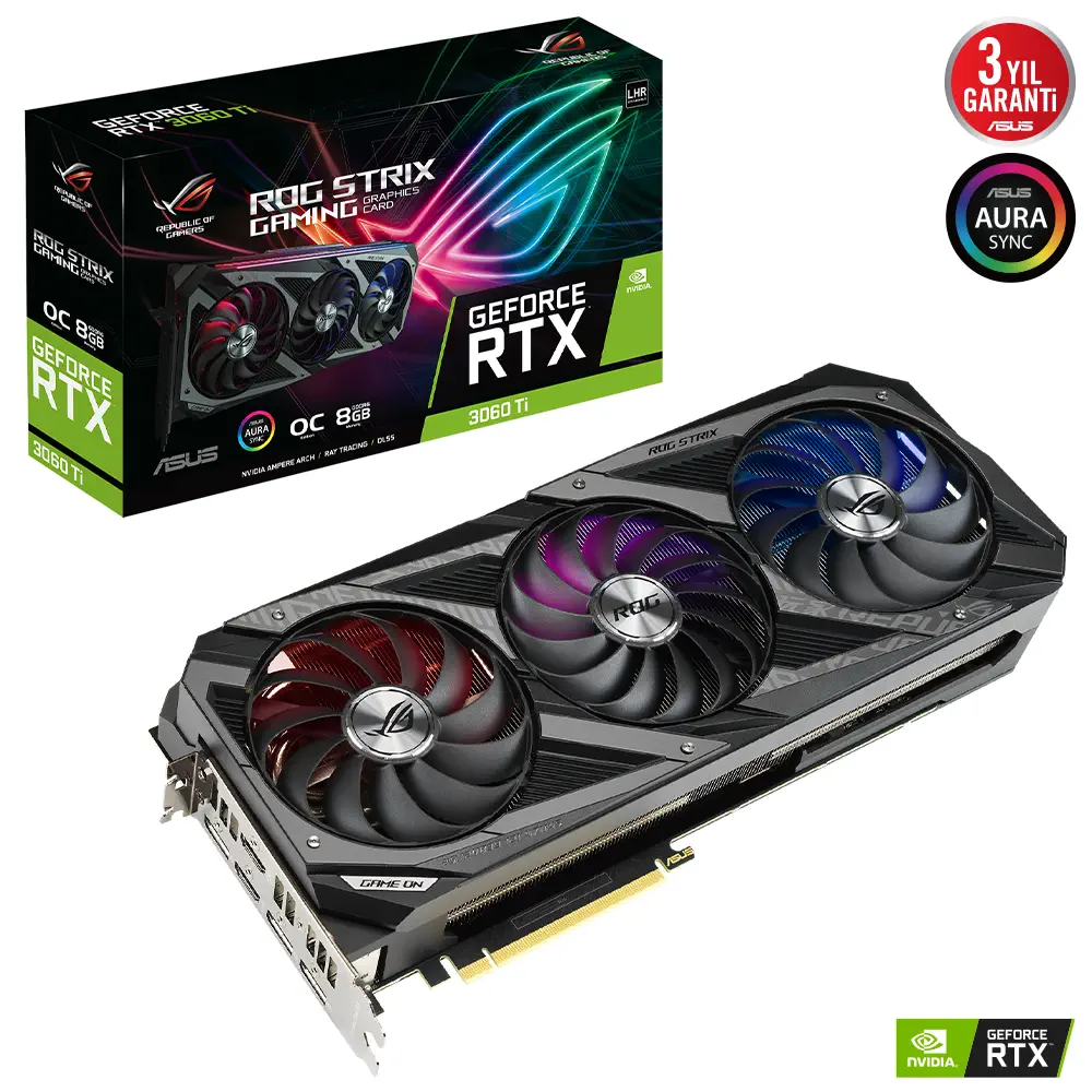 ASUS ROG Strix GeForce RTX 3060 Ti V2 OC ROG-STRIX-RTX3060TI-O8G-V2-GAMING 8GB GDDR6 256Bit DX12 Gaming (Oyuncu) Ekran Kartı
