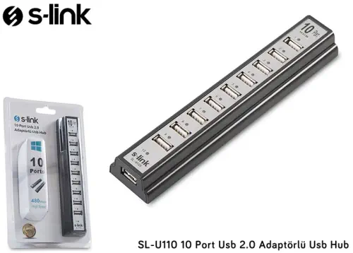 S-link SL-U110 (SL-H105) 10 Port USB 2.0 Adaptörlü USB Hub
