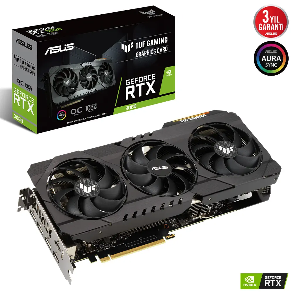 Asus TUF Gaming GeForce RTX 3080 V2 OC TUF-RTX3080-O10G-V2-GAMING 10GB GDDR6X 320Bit DX12 Gaming (Oyuncu) Ekran Kartı