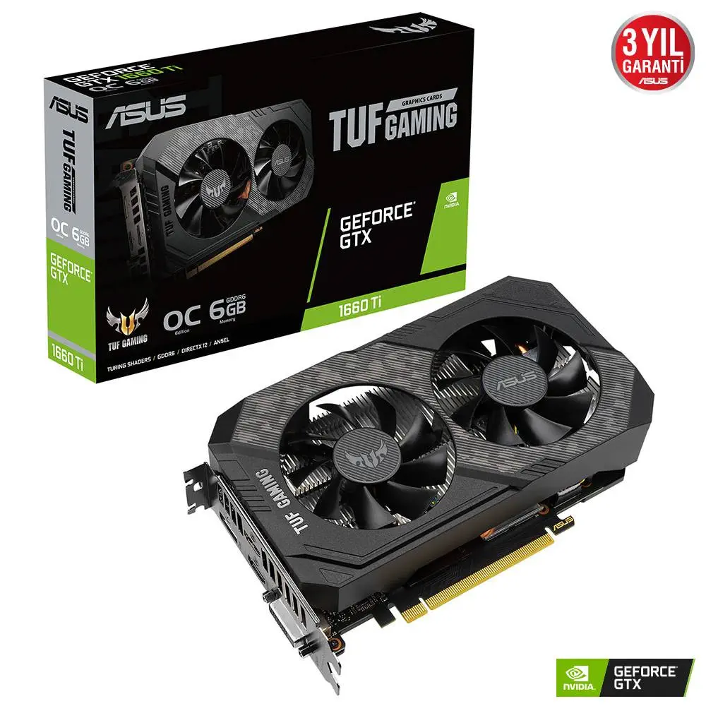 Asus TUF Gaming GeForce GTX 1660 Ti EVO OC TUF-GTX1660TI-O6G-EVO-GAMING 6GB GDDR6 192Bit DX12 Gaming (Oyuncu) Ekran Kartı