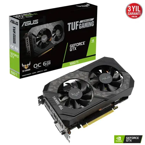 Asus TUF Gaming GeForce GTX 1660 Ti EVO OC TUF-GTX1660TI-O6G-EVO-GAMING 6GB GDDR6 192Bit DX12 Gaming (Oyuncu) Ekran Kartı