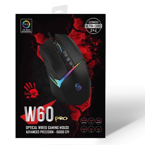 Bloody W60 Pro 16.000 CPI 10 Tuş Optik RGB Siyah Kablolu Gaming (Oyuncu) Mouse