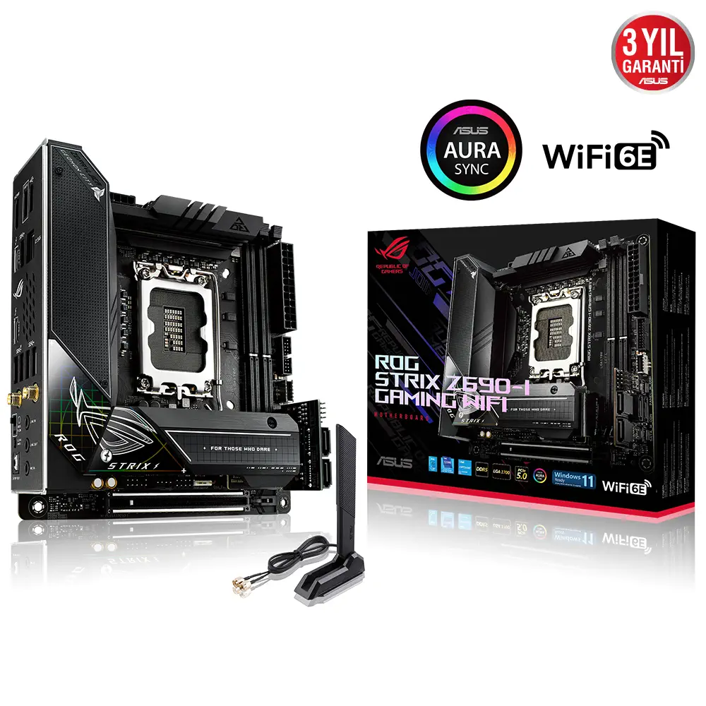 Asus ROG Strix Z690-I Gaming WIFI Intel Z690 Soket 1700 DDR5 6400(OC)MHz Mini-ITX Gaming (Oyuncu) Anakart
