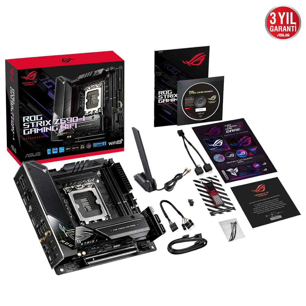Asus ROG Strix Z690-I Gaming WIFI Intel Z690 Soket 1700 DDR5 6400(OC)MHz Mini-ITX Gaming (Oyuncu) Anakart