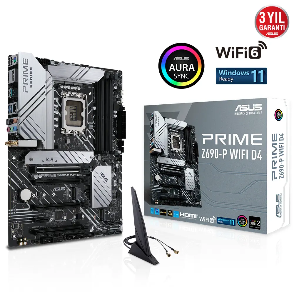 ASUS Prime Z690-P WIFI D4 Intel Z690 Soket 1700 DDR4 5333(OC)MHz ATX Gaming (Oyuncu) Anakart