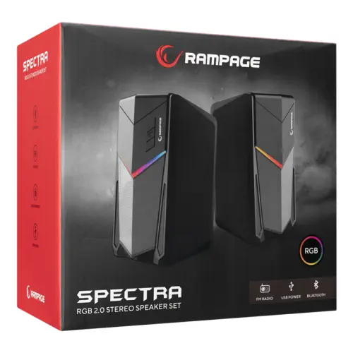 Rampage RMS-X7 Spectra 2.0 Bluetooth/FM RGB LED Stereo Gaming Speaker