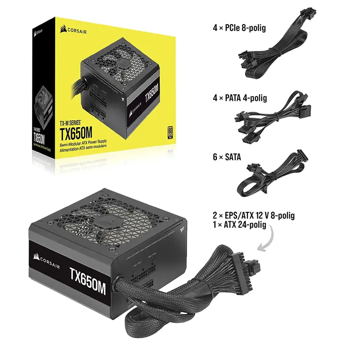 Corsair TX-M Serisi TX650M CP-9020229-EU 650W 80 Plus Gold Yarı Modüler Siyah Power Supply