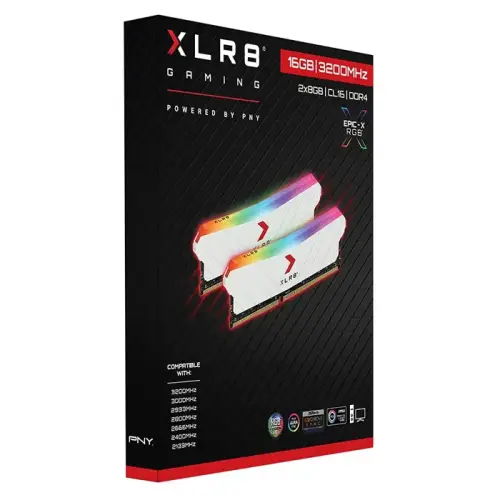 PNY XLR8 Gaming EPIC-X RGB White 16GB (2x8GB) 3200MHz CL16 DDR4 Gaming Ram (MD16GK2D4320016XWRGB)