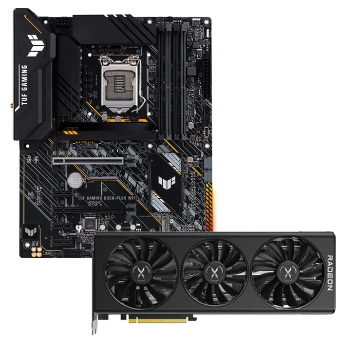 XFX Speedster SWFT 319 AMD Radeon RX 6900 XT Core RX-69XTAQFD9 16GB GDDR6 256Bit DX12 Ekran Kartı + Asus TUF Gaming B560-Plus WIFI Intel B560 Soket 1200 DDR4 5000(OC)MHz ATX Anakart Bundle