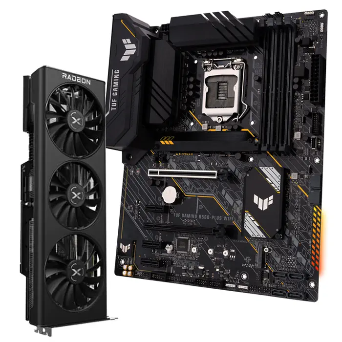 XFX Speedster SWFT 319 AMD Radeon RX 6900 XT Core RX-69XTAQFD9 16GB GDDR6 256Bit DX12 Ekran Kartı + Asus TUF Gaming B560-Plus WIFI Intel B560 Soket 1200 DDR4 5000(OC)MHz ATX Anakart Bundle