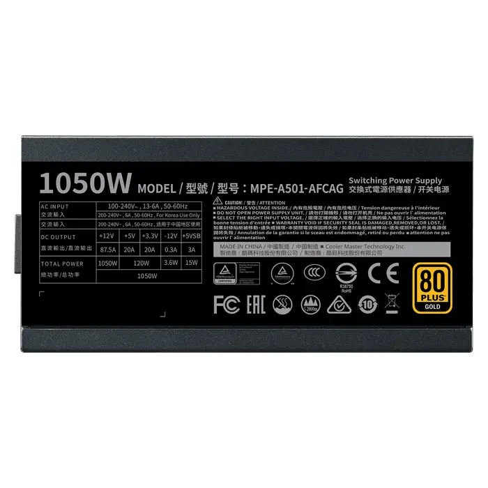 Cooler Master MWE Gold 1050 V2 MPE-A501-AFCAG-EU 1050W 80+ Gold 140mm Fan Full Modüler Power Supply