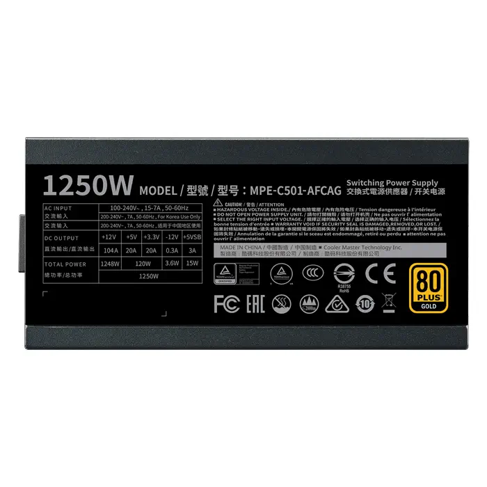 Cooler Master MWE Gold 1250 V2 MPE-C501-AFCAG-EU 1250W 80+ Gold 140mm Fan Full Modüler Power Supply