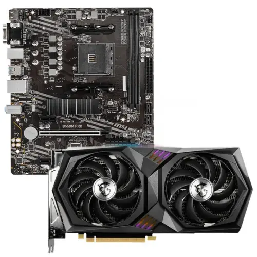 MSI GeForce RTX 3060 Ti GAMING X 8G LHR 8GB GDDR6 256Bit DX12 Ekran Kartı + MSI B550M PRO AMD B550 Soket AM4 DDR4 4600(OC)MHz mATX  Anakart Bundle