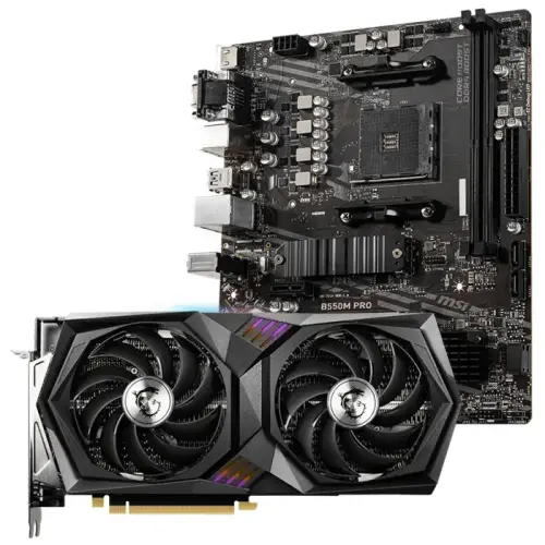 MSI GeForce RTX 3060 Ti GAMING X 8G LHR 8GB GDDR6 256Bit DX12 Ekran Kartı + MSI B550M PRO AMD B550 Soket AM4 DDR4 4600(OC)MHz mATX  Anakart Bundle