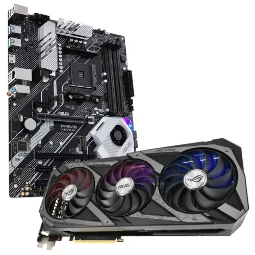 Asus ROG Strix GeForce RTX 3070 Ti OC ROG-STRIX-RTX3070TI-O8G-GAMING 8GB GDDR6X 256Bit DX12 Ekran Kartı + Asus Prime X570-P AMD X570 Soket AM4 DDR4 5100(OC)MHz ATX Anakart Bundle