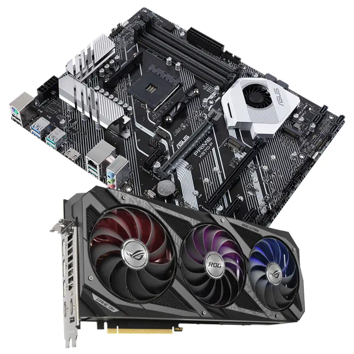 Asus ROG Strix GeForce RTX 3070 Ti OC ROG-STRIX-RTX3070TI-O8G-GAMING 8GB GDDR6X 256Bit DX12 Ekran Kartı + Asus Prime X570-P AMD X570 Soket AM4 DDR4 5100(OC)MHz ATX Anakart Bundle