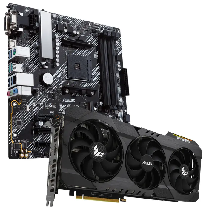 Asus TUF Gaming GeForce RTX 3060 Ti V2 OC TUF-RTX3060TI-O8G-V2-GAMING 8GB GDDR6 256Bit DX12 Ekran Kartı + Asus Prime B450M-K II AMD B450 Soket AM4 DDR4 4400(OC)MHz mATX Anakart Bundle
