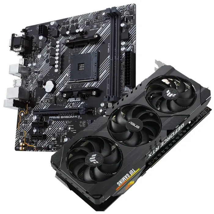 Asus TUF Gaming GeForce RTX 3060 Ti V2 OC TUF-RTX3060TI-O8G-V2-GAMING 8GB GDDR6 256Bit DX12 Ekran Kartı + Asus Prime B450M-K II AMD B450 Soket AM4 DDR4 4400(OC)MHz mATX Anakart Bundle