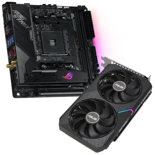 Asus Dual GeForce RTX 3060 Ti V2 MINI DUAL-RTX3060TI-8G-MINI-V2 8GB GDDR6 256Bit DX12 Ekran Kartı + Asus ROG Strix X570-I Gaming AMD X570 Soket AM4 DDR4 4800(OC)MHz Mini-ITX Anakart Bundle