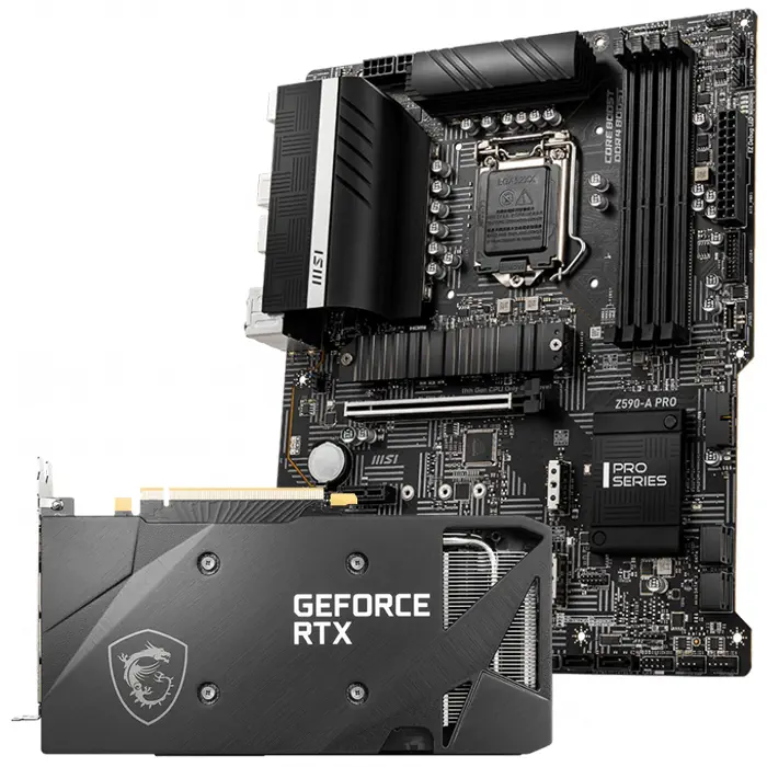 MSI GeForce RTX 3060 Ventus 2X 12G OC 12GB GDDR6 192Bit DX12 Ekran Kartı + MSI Z590-A PRO Intel Z590 Soket 1200 DDR4 5333(OC)MHz ATX Anakart Bundle