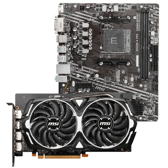 MSI Radeon RX 6600 Armor 8G V1 8GB GDDR6 128Bit DX12 Ekran Kartı + MSI A520M-A PRO AMD A520 Soket AM4 DDR4 4600(OC)MHz mATX Anakart Bundle