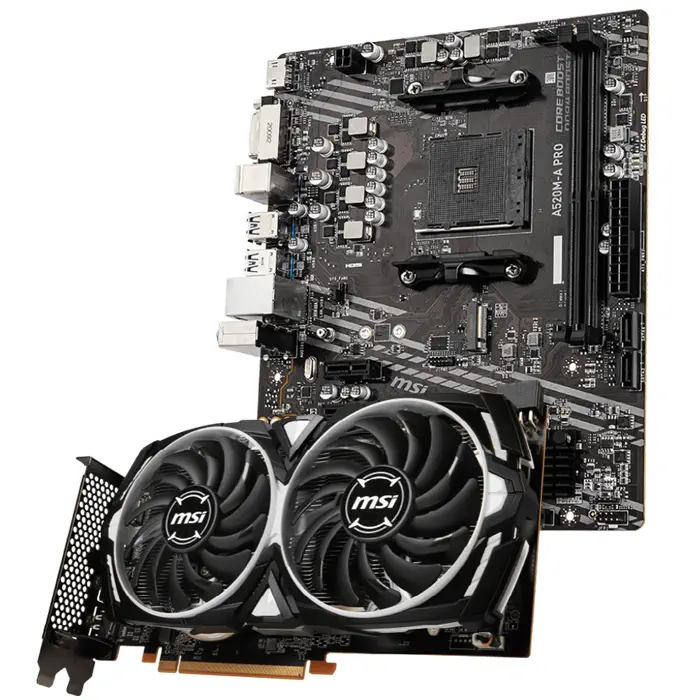 MSI Radeon RX 6600 Armor 8G V1 8GB GDDR6 128Bit DX12 Ekran Kartı + MSI A520M-A PRO AMD A520 Soket AM4 DDR4 4600(OC)MHz mATX Anakart Bundle
