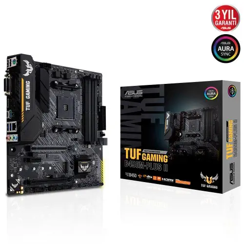 Asus TUF Gaming GeForce RTX 3060 Ti V2 OC TUF-RTX3060TI-O8G-V2-GAMING 8GB GDDR6 256Bit DX12 Gaming Ekran Kartı + Asus TUF GAMING B450M-PLUS II AMD B450 Soket AM4 DDR4 4400(OC)MHz mATX Gaming Anakart Bundle