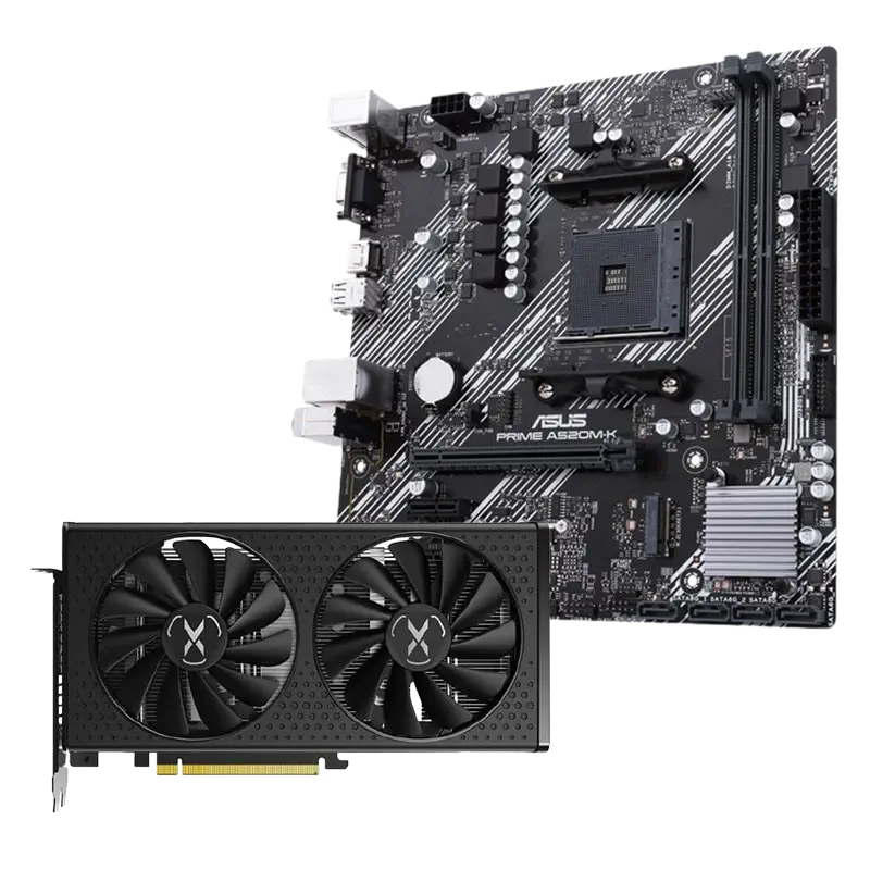 XFX Speedster SWFT 210 AMD Radeon RX 6600 XT Core RX-66XT8DFDQ 8GB GDDR6 128Bit DX12 Ekran Kartı + Asus Prime A520M-K AMD A520 Soket AM4 DDR4 4600(OC)MHz mATX Anakart Bundle
