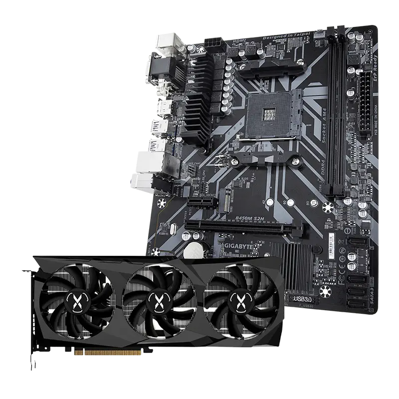 XFX Speedster SWFT 309 AMD Radeon RX 6700 XT Core RX-67XTYJFDV 12GB GDDR6 192Bit DX12 Ekran Kartı + Gigabyte B450M S2H V2 AMD B450 Soket AM4 DDR4 3600(OC)MHz mATX Anakart Bundle