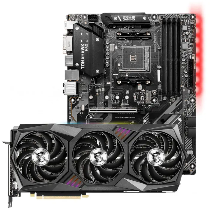 MSI GeForce RTX 3080 Ti GAMING X TRIO 12G 12GB GDDR6X 384Bit DX12 Ekran Kartı + MSI B450 Tomahawk Max II AMD B450 Soket AM4 DDR4 4133(OC)MHz ATX Anakart Bundle