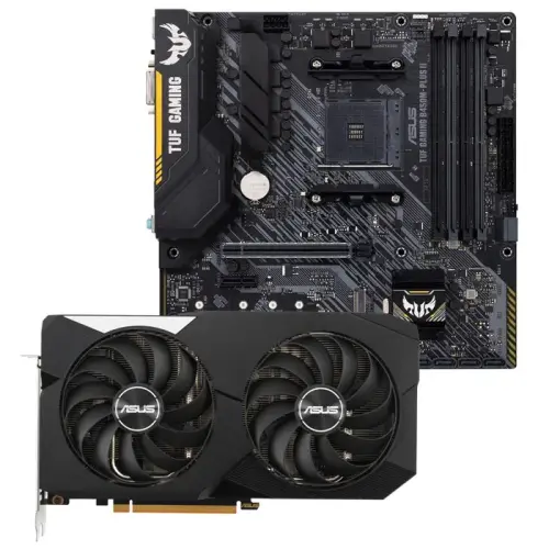 Asus Dual Radeon RX 6600 XT OC DUAL-RX6600XT-O8G 8GB GDDR6 128Bit DX12 Ekran Kartı + Asus TUF GAMING B450M-PLUS II AMD B450 Soket AM4 DDR4 4400(OC)MHz mATX Anakart Bundle