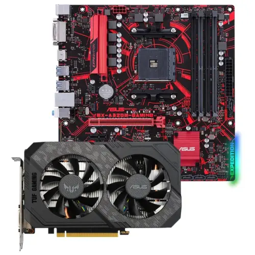 Asus TUF Gaming GeForce GTX 1660 Ti EVO TUF-GTX1660TI-6G-EVO-GAMING 6GB GDDR6 192Bit DX12 Ekran Kartı + Asus EX-A320M-Gaming AMD A320 Soket AM4 DDR4 3200(OC)MHz mATX Anakart Bundle