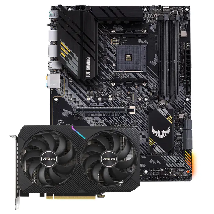 Asus Dual GeForce RTX 3060 V2 OC DUAL-RTX3060-O12G-V2 12GB GDDR6 192Bit DX12 Ekran Kartı + Asus TUF Gaming B550-Plus AMD B550 Soket AM4 DDR4 4800(OC)MHz ATX Anakart Bundle