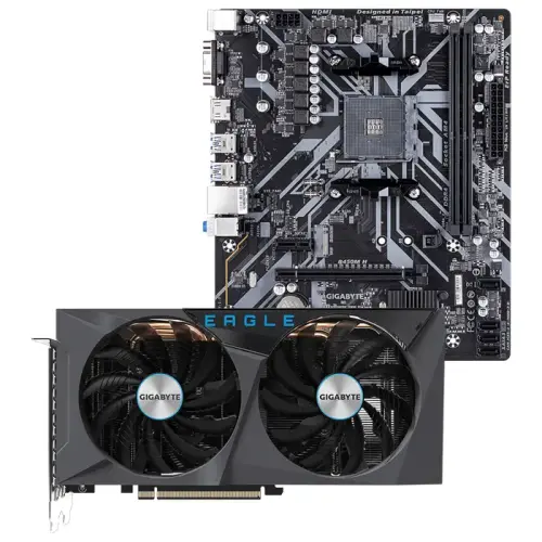 Gigabyte GeForce RTX 3060 Eagle OC 12G LHR GV-N3060EAGLE OC-12GD V2 12GB GDDR6 192Bit DX12 Ekran Kartı + Gigabyte B450M H AMD B450 Soket AM4 DDR4 3600(OC)MHz mATX Anakart Bundle