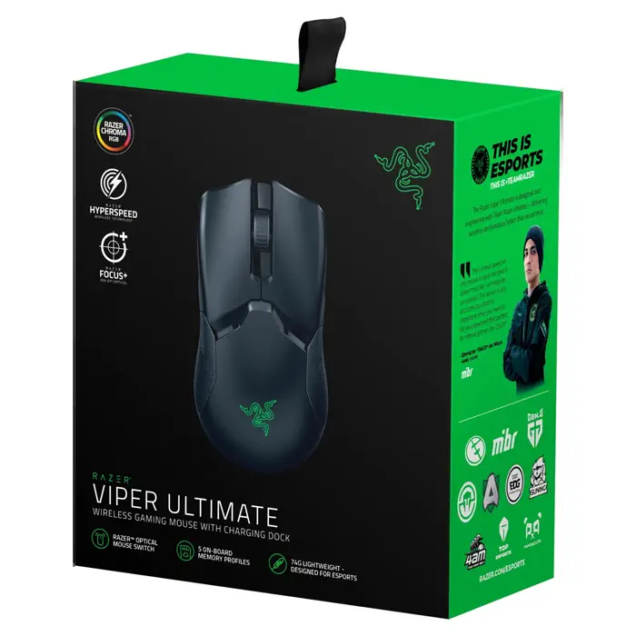 Razer Viper Ultimate + Şarj İstasyonu RZ01-03050100-R3G1 20000 DPI 8 Tuş RGB Optik Siyah Kablosuz Gaming (Oyuncu) Mouse