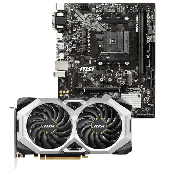 MSI GeForce RTX 2060 Ventus GP OC 6GB GDDR6 192Bit DX12 Ekran Kartı + MSI B450M PRO-M2 MAX AMD B450 Soket AM4 DDR4 4133(OC)MHz mATX Anakart Bundle