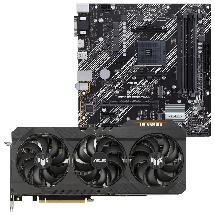 Asus TUF Gaming GeForce RTX 3070 Ti TUF-RTX3070TI-8G-GAMING 8GB GDDR6X 256Bit DX12 Ekran Kartı + Asus Prime B550M-K AMD B550 Soket AM4 DDR4 4800(OC)MHz mATX Anakart Bundle