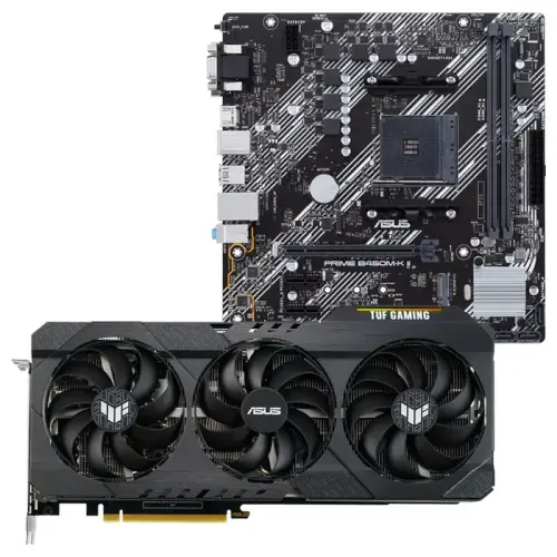 Asus TUF Gaming GeForce RTX 3060 V2 OC TUF-RTX3060-O12G-V2-GAMING 12GB GDDR6 192Bit DX12 Ekran Kartı + Asus Prime B450M-K II AMD B450 Soket AM4 DDR4 4400(OC)MHz mATX Anakart Bundle