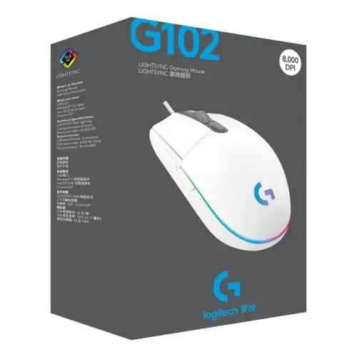 Logitech G102 LightSync White 910-005824 8000DPI 6 Tuş Optik RGB Beyaz Kablolu Gaming (Oyuncu) Mouse