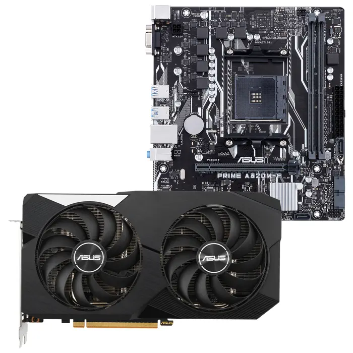Asus Dual Radeon RX 6600 DUAL-RX6600-8G 8GB GDDR6 128Bit Ekran Kartı + Asus Prime A320M-F AMD A320 Soket AM4 DDR4 3200(OC)Mhz mATX Anakart Bundle