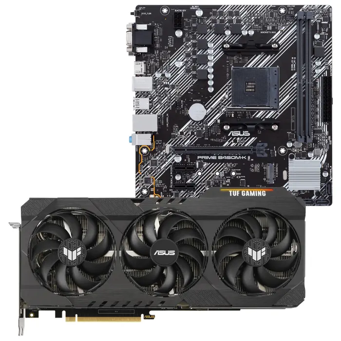 Asus TUF Gaming GeForce RTX 3070 Ti OC TUF-RTX3070TI-O8G-GAMING 8GB GDDR6X 256Bit Ekran Kartı + Asus Prime B450M-K II AMD B450 Soket AM4 DDR4 4400(OC)MHz mATX Anakart Bundle